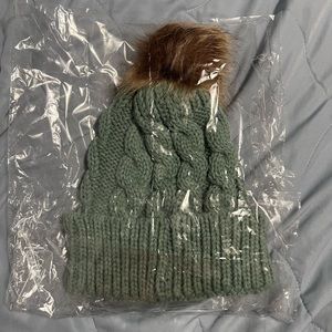 NEW in bag teal knit beanie with pom